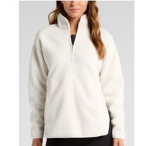 NWT❄️Zella Fleece Quarter-Zip Faux Sherling Pullover Ivory Egret Size Medium!✨